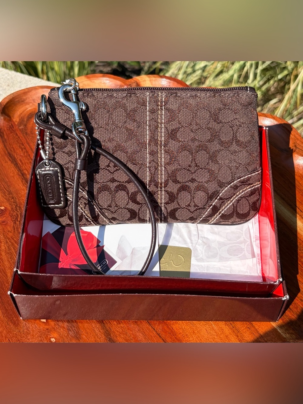 Vintage COACH Brown Mini Signature C Jacquard Wristlet NIB